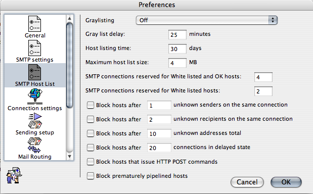 SMTP Host List preferences