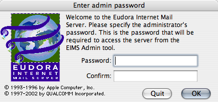 Admin Password Window
